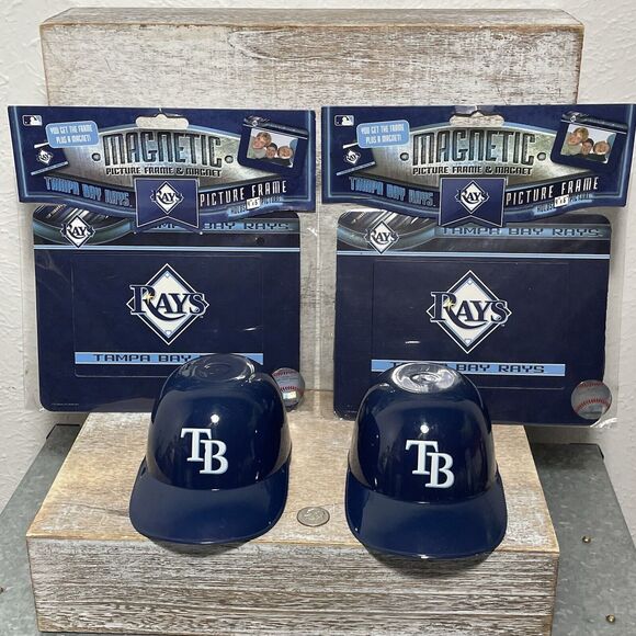 Lot of 4 MLB Tampa Bay Rays: 2 Mini Ice Cream Helmets, 2 Magnetic Picture Frame - Picture 2 of 16